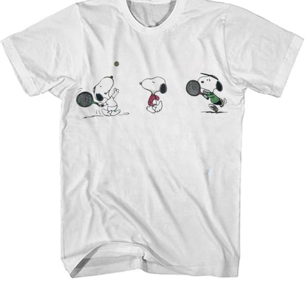 Peanuts Snoopy Tennis T-Shirt - White Tee With Snoopy Playing Tennis Design